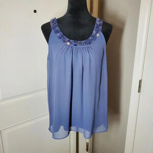 Elle Women's Blue Floral Embellished Tank Top Blouse Size Medium